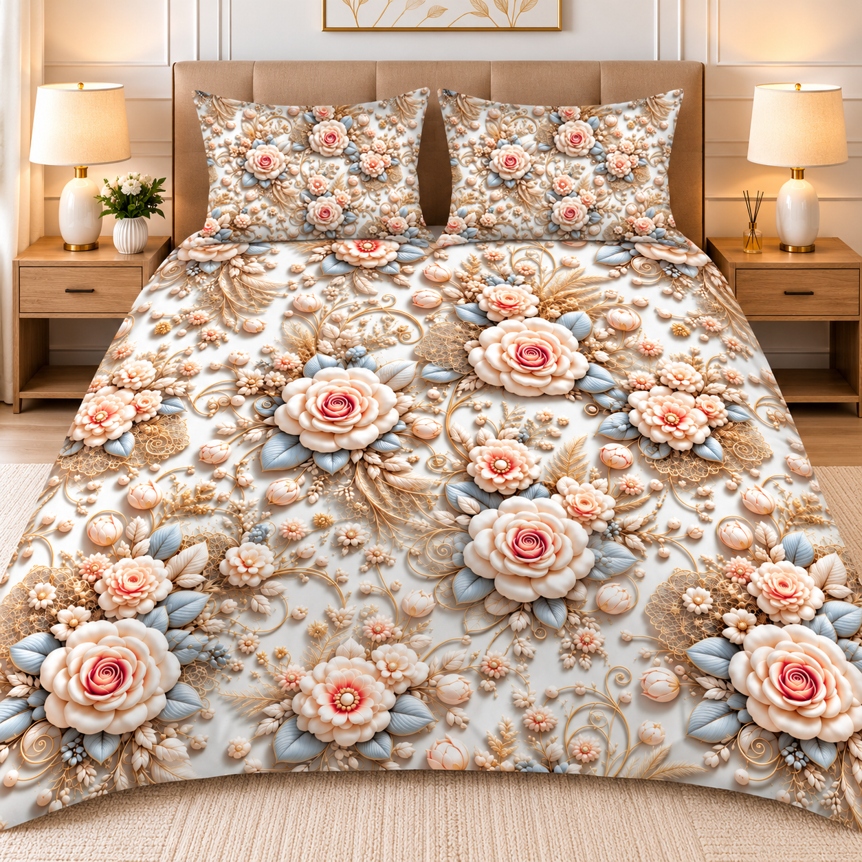 Diamond 3D Printed Bed Sheet Set - Design 07