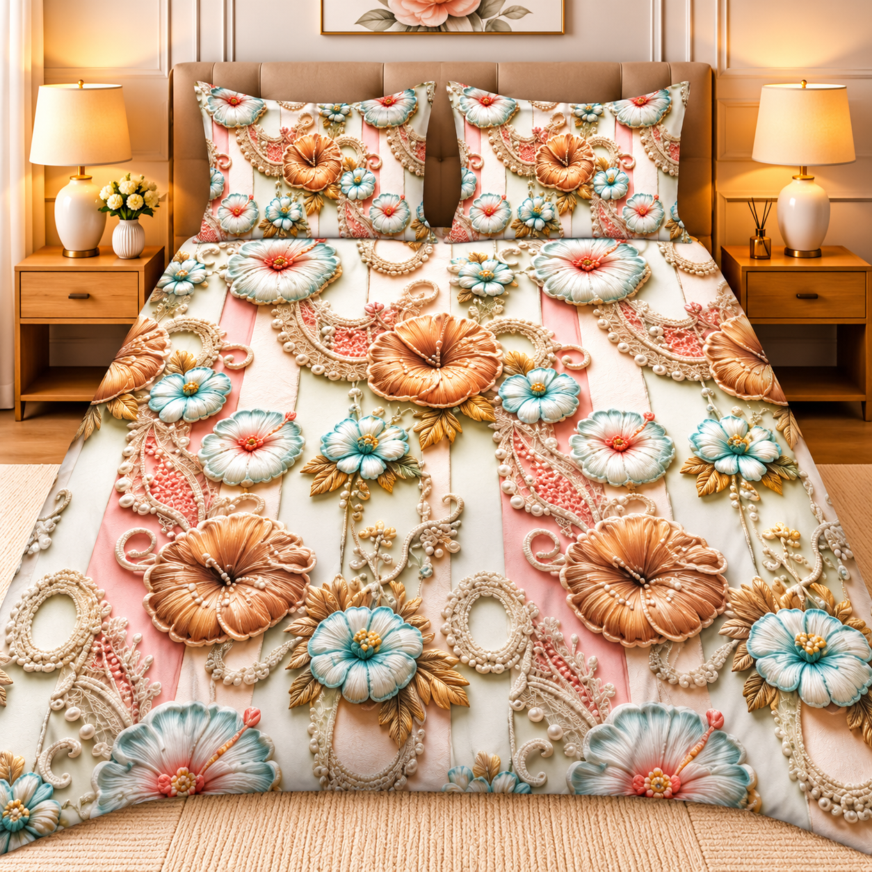 Diamond 3D Printed Bed Sheet Set - Design 08