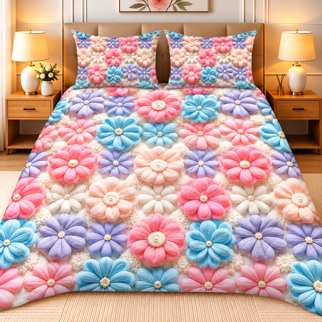Diamond 3D Printed Bed Sheet Set - Design 16