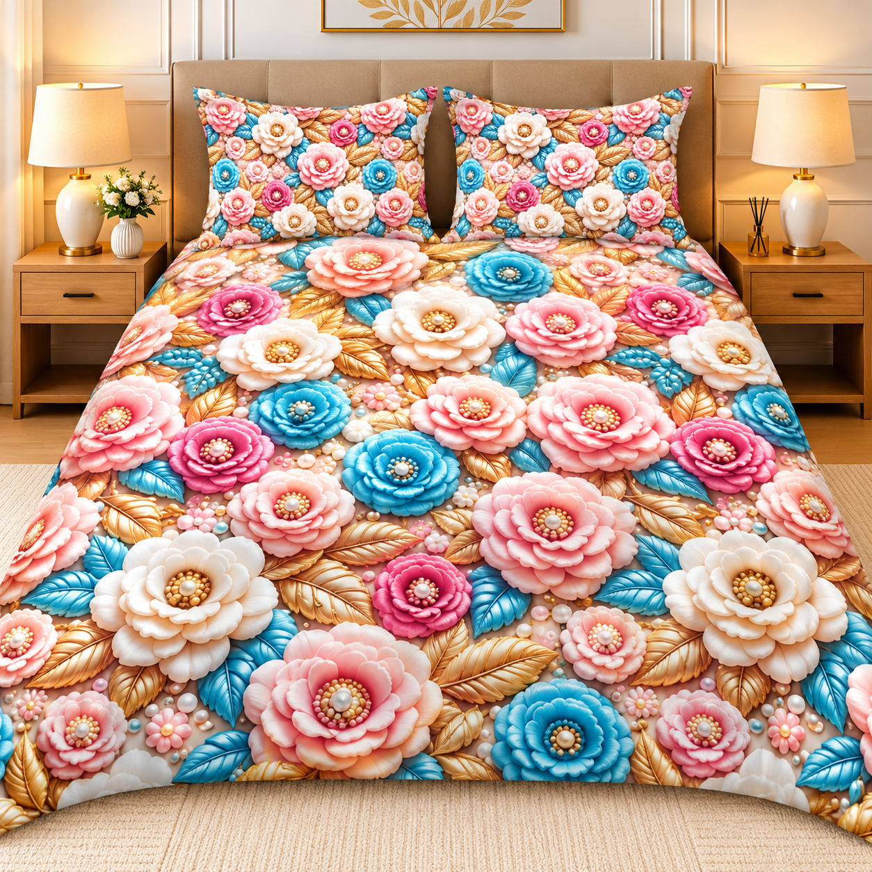 Diamond 3D Printed Bed Sheet Set - Design 21