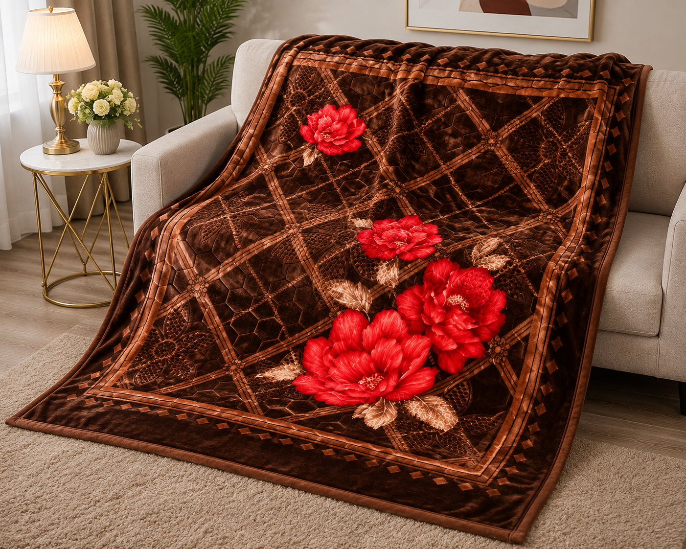 Premium Cloudy 2-Ply Double Bed Blanket Coffee