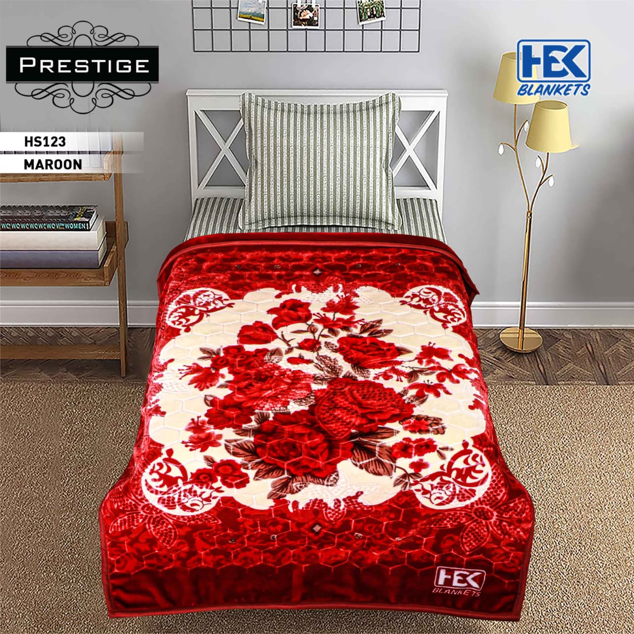 Prestige Single Bed 2-Ply Blanket HS123 Maroon 02 in Maroon